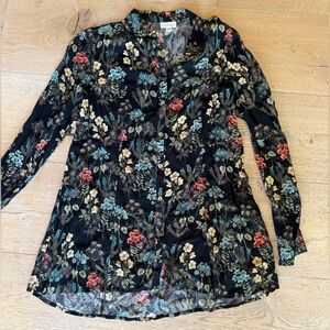 J. Jill Black Floral Button Down Shirt